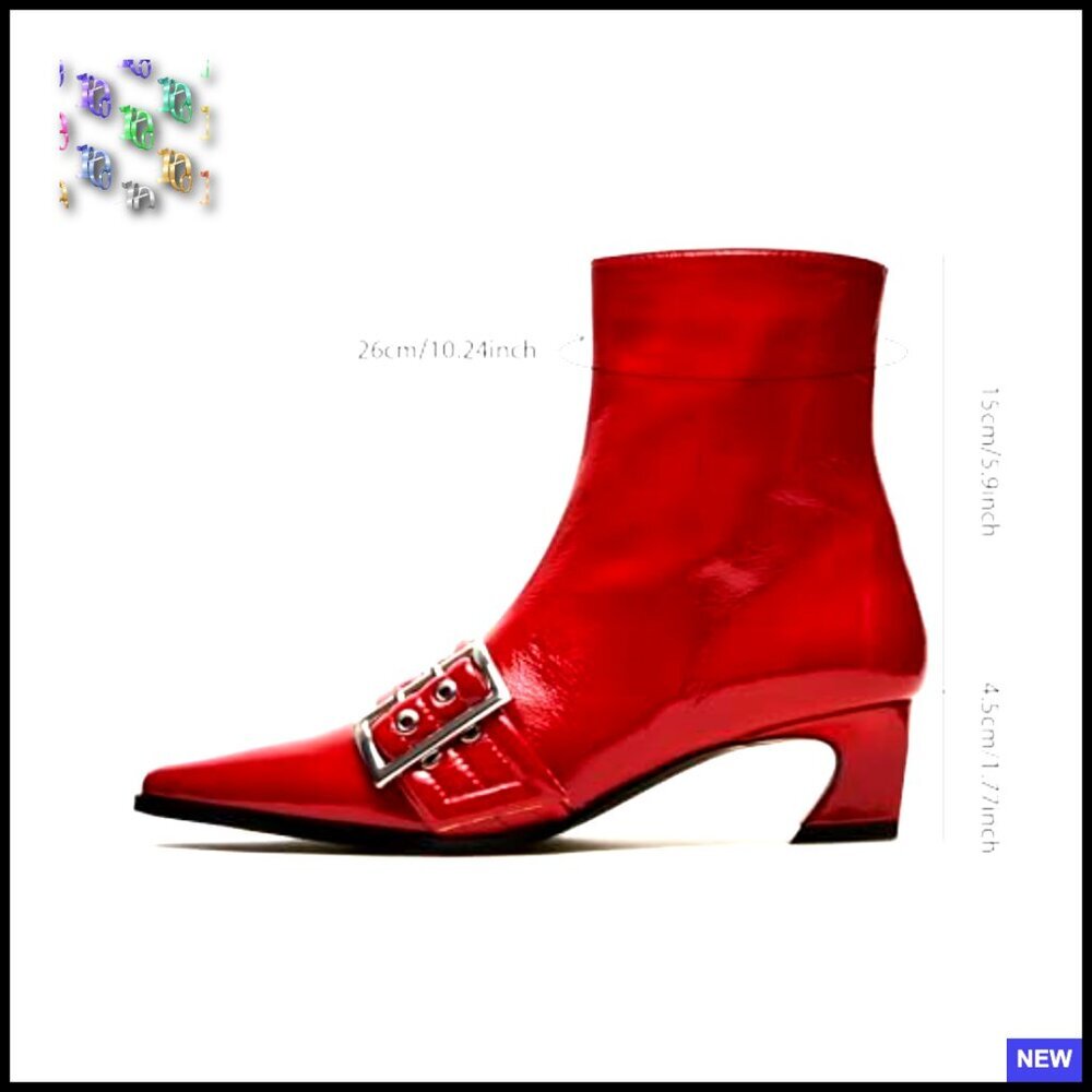 Pointed Toe Ankle Boots Kitten Heel Chic Fashion Dress Booties with Buckle Strap - Picture 4 of 7